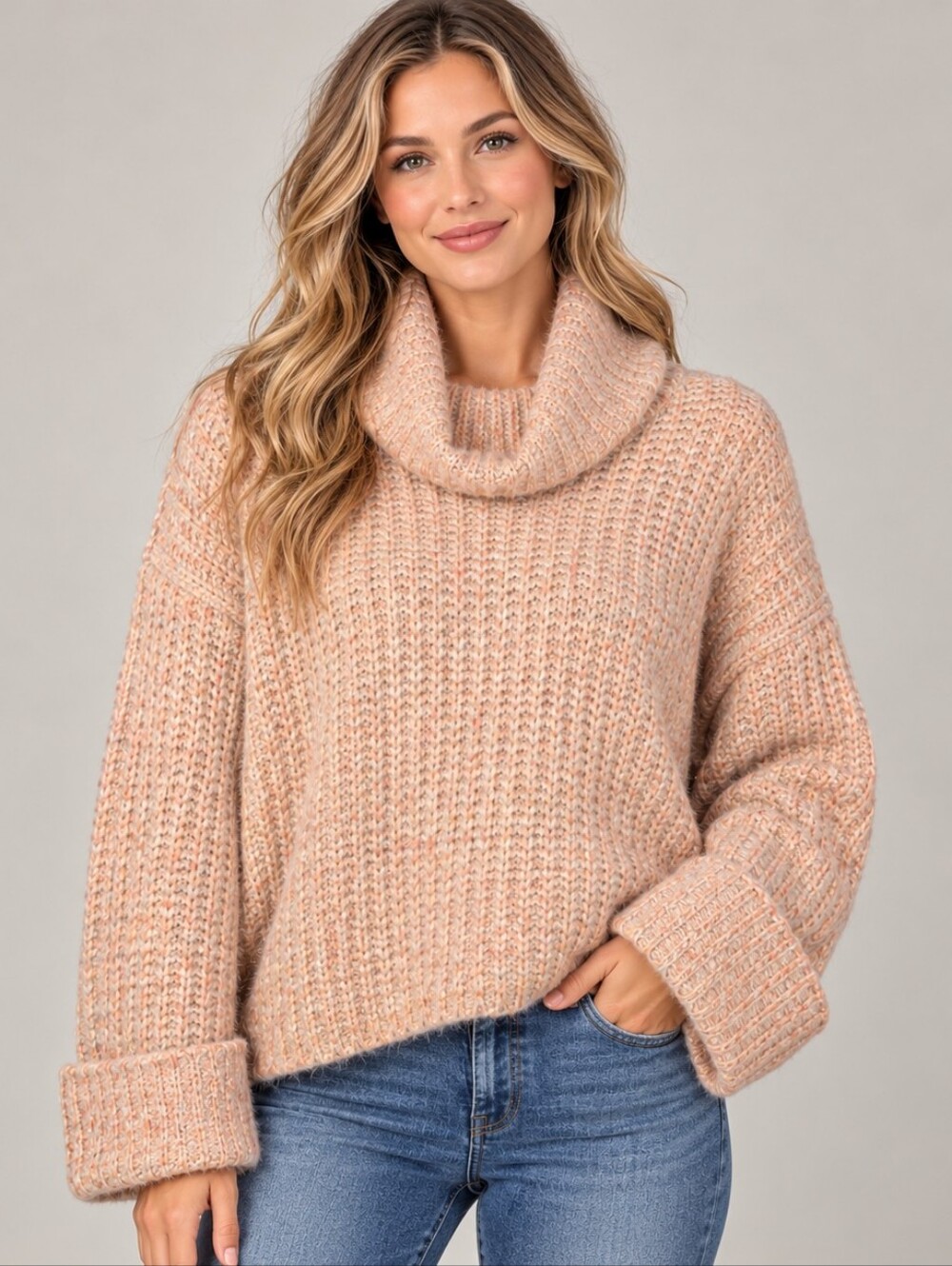 Philosophy Peach Marled Cowl Neck Oversized Sweater NWT S/P A326